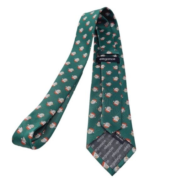 Elegance | Green Snowman With Santa Hat Print Tie - Picture 14 of 14